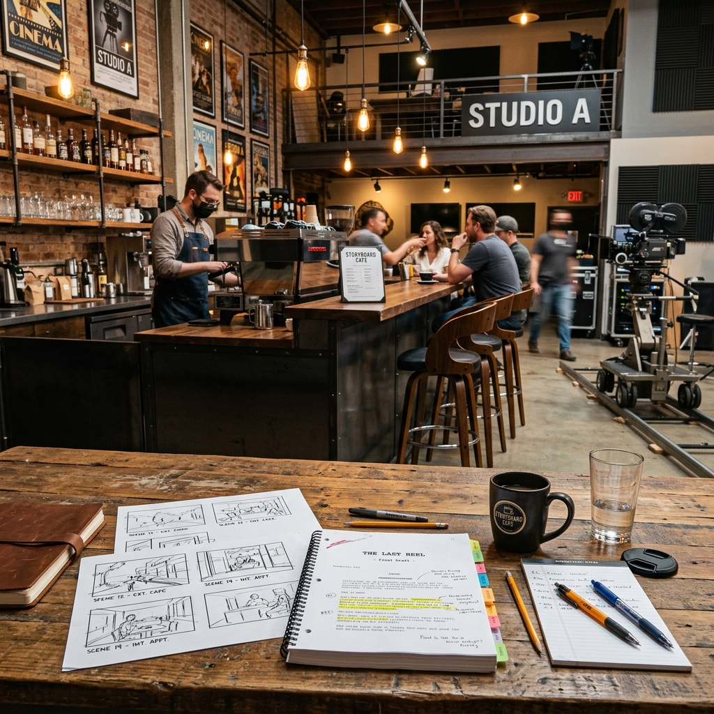 Cafebar mit Stehsessel und Storyboard